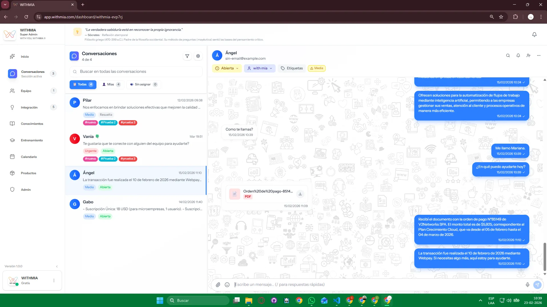 WITHMIA — Bandeja de entrada unificada