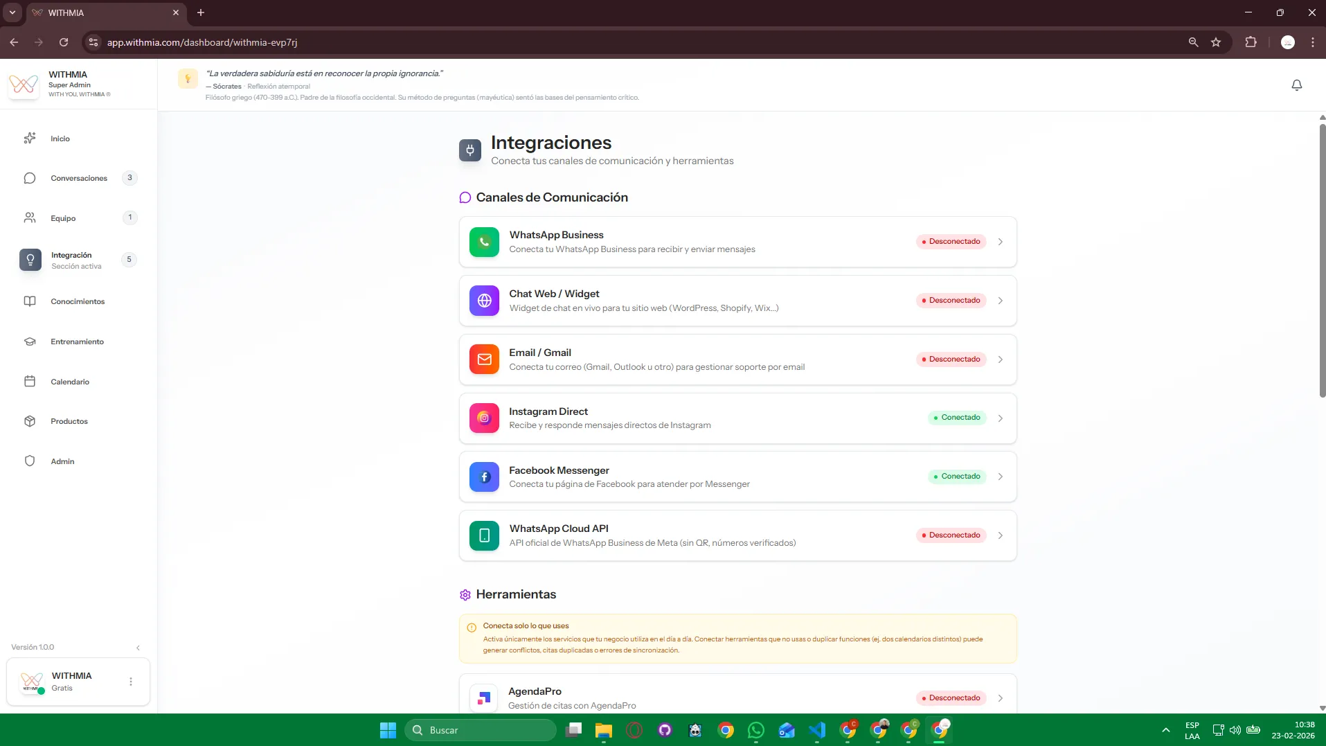 WITHMIA — Conecta tus canales en minutos